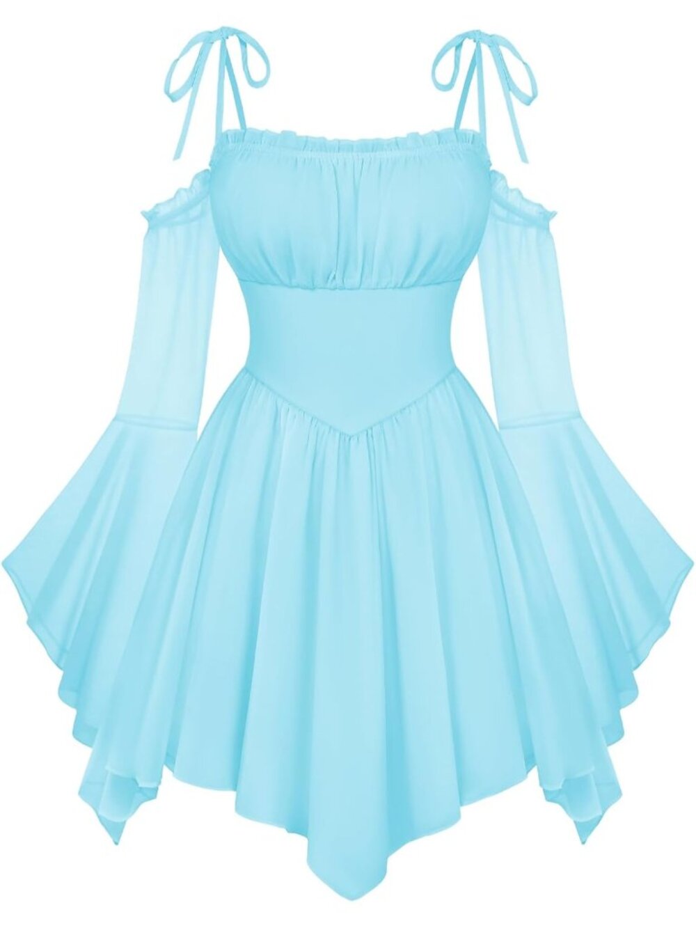 Women's Baby Blue Off Shoulder Fairy A LINE Boho Corset With Pockets Dress